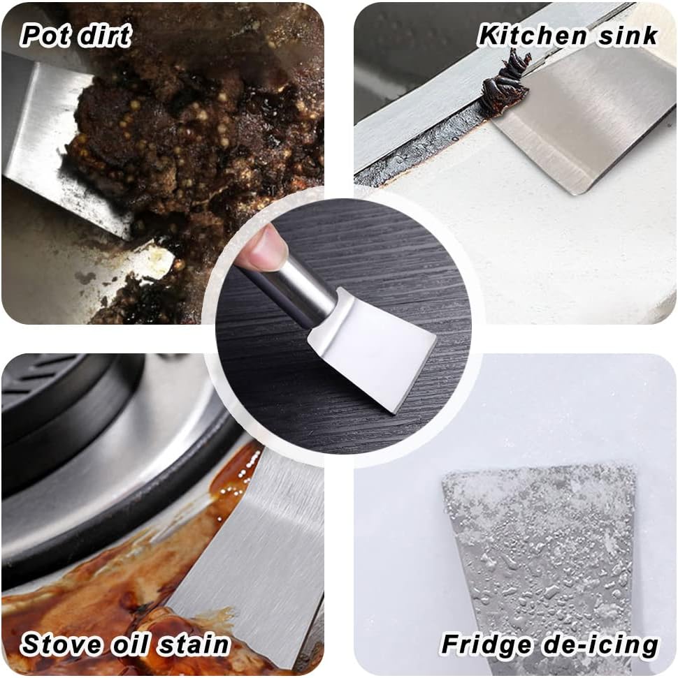 Kitchen Cleaning Scrub Brush - Deep Gas Stove Brass Wire Brushes with Stiff Bristles & Cooktop Scraper, Scrubber for Range Hood Grease Grime, Rust Cleaner for Pot Pan, Household Cleaning Tools