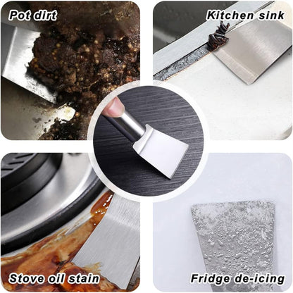 Kitchen Cleaning Scrub Brush - Deep Gas Stove Brass Wire Brushes with Stiff Bristles & Cooktop Scraper, Scrubber for Range Hood Grease Grime, Rust Cleaner for Pot Pan, Household Cleaning Tools