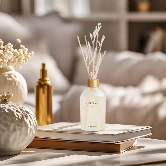 Reed Diffuser - Jasmine Tea - 200ml Reed Diffuser Set with Essential Oils and 8 Reeds, Long-Lasting Fragrance for Home, Bathroom, Bedroom, Room, Decor