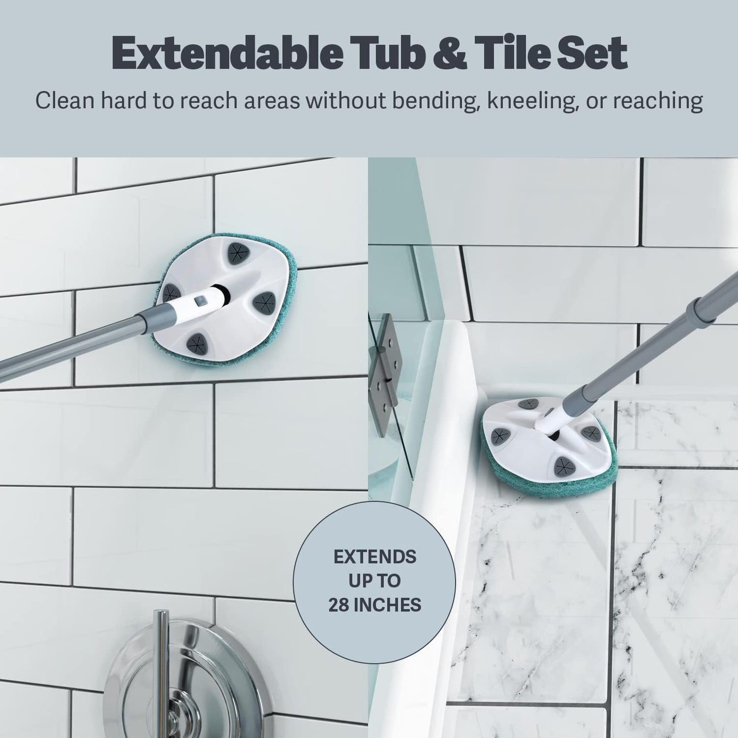 Casabella Tub and Tile Brush with 28 Inch Extendable Handle and Scrubber Pad