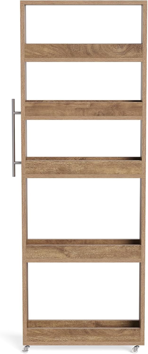 LITTLE TREE 63-Inch Slim Storage Cart on Wheels, 5-Tier Tall Narrow Mobile Shelf Organizer, Rolling Utility Cart with Metal Handle for Kitchen, Dining Room, Small Spaces, White