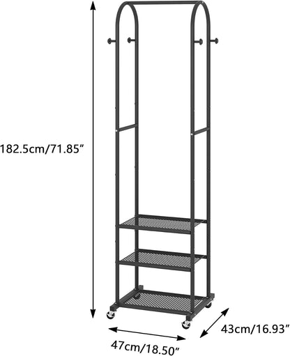 Kaitiemoo Heavy Duty Clothing Rack with Wheels,Modern Garment Rack with 3 Metal Shelves, 71.8Inches Display Rack for Hanging Clothes, Hanging Rod for Small Spaces,White