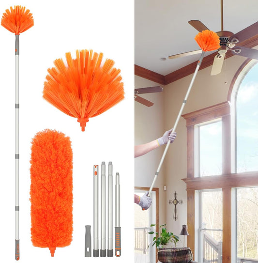 Ceiling Fan Cleaner, Extended Duster with Aluminum Pole, Adjusts 15 to 72 Inch for Cleaning Bookshelves, Window Tops