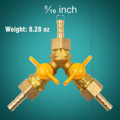 brass 3/4 inch O.D. barb three way shut off ball valve for gas hose air water pvc pex garden tubing fuel line, tee switch splitter fitting