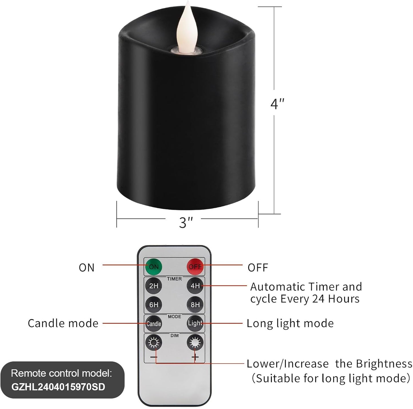 3x3 Flickering Flameless Candles Set of 2, 2AA Battery Life 600 Hours Battery Candles Flickering with Timer,3 inch Flameless Candles with Remote for Indoor/Outdoor, Ivory