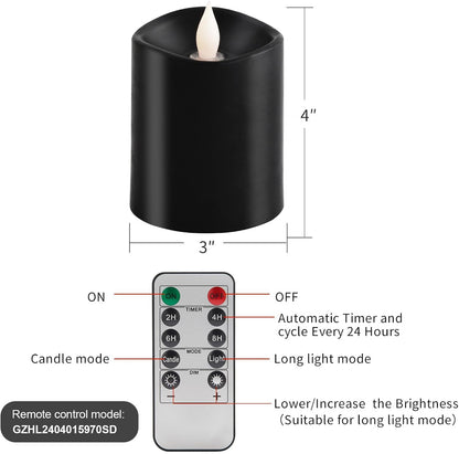 3x3 Flickering Flameless Candles Set of 2, 2AA Battery Life 600 Hours Battery Candles Flickering with Timer,3 inch Flameless Candles with Remote for Indoor/Outdoor, Ivory