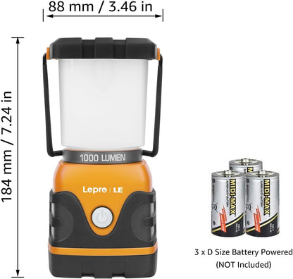 Lepro 1500LM Battery Powered LED Camping Lantern, Green Tent Light with 4 Light Modes, Camping Essentials, Waterproof Lantern Flashlight for Camping, Emergency Light, Power Outages, Not Rechargeable