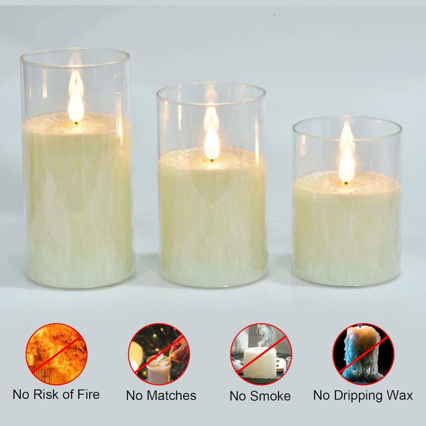 Flameless Flickering Battery Operated Candles D2.2''*H4 5" 6" 7" 8" 9" Set of 9 Ivory Real Wax Pillar LED Candles with 10-Key Remote and Cycling 24 Hours Timer (Ivory)