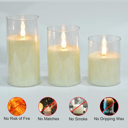 Flameless Flickering Battery Operated Candles D2.2''*H4 5" 6" 7" 8" 9" Set of 9 Ivory Real Wax Pillar LED Candles with 10-Key Remote and Cycling 24 Hours Timer (Ivory)