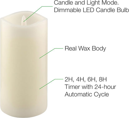 Stonebriar 6 Count White Real Wax 3x3 Flameless LED Pillar Candles with Remote and Timer