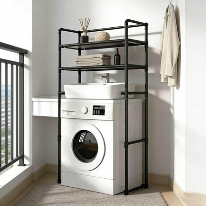 Heavy Duty Adjustable Metal Laundry Organizer, Space-Saving Over Washer & Dryer Storage Shelf for Bathroom, Balcony & Utility Room(White)
