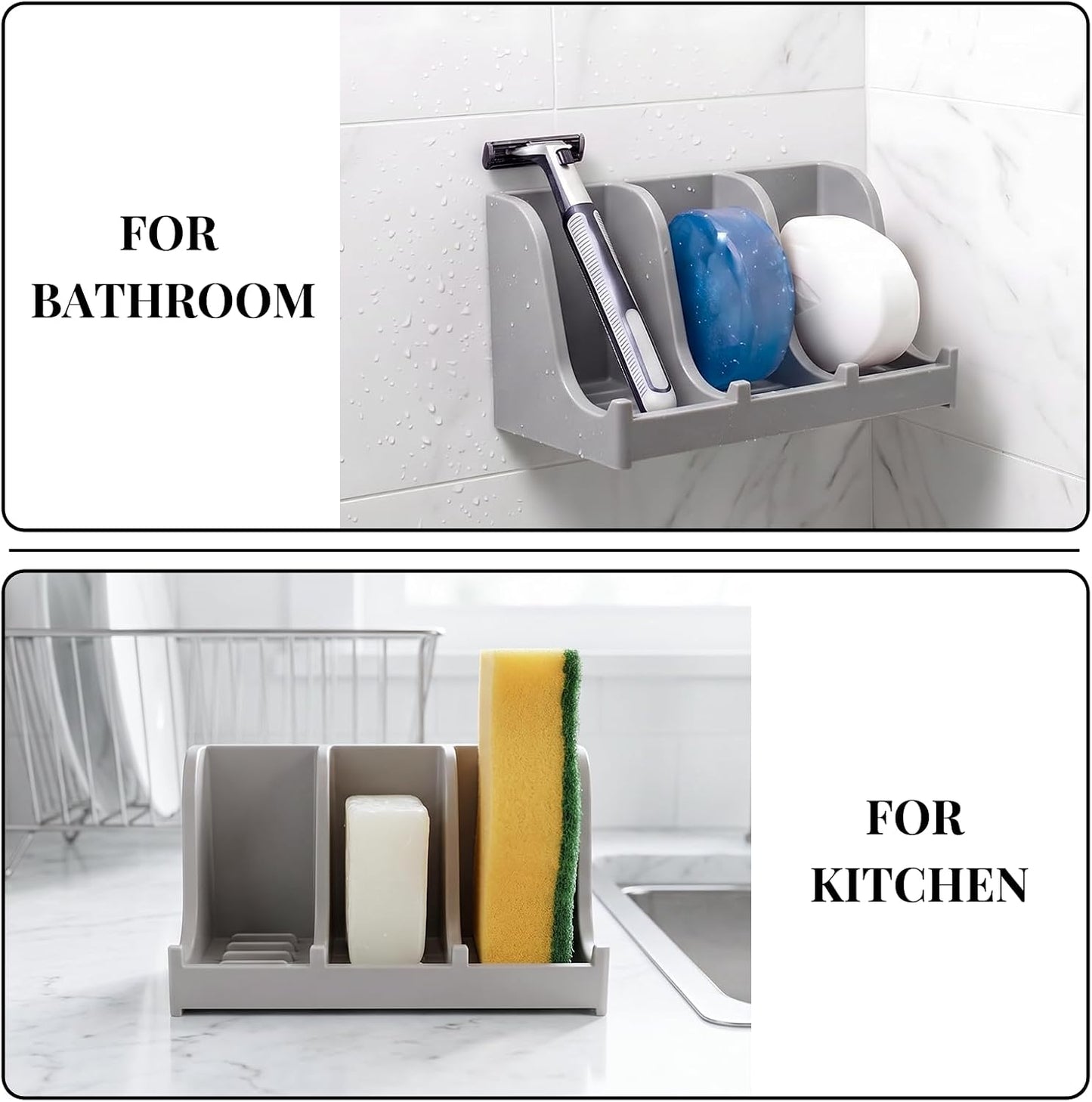 Soap Holder for Shower Wall, 3-Compartment Soap Dish for Shampoo, Conditioner and Body Soap, Fast Draining & Rust-Proof & Heavy Duty, Ultra-Strong Adhesive for Long-Term Bathroom Use & Freestanding