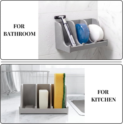 Soap Holder for Shower Wall, 3-Compartment Soap Dish for Shampoo, Conditioner and Body Soap, Fast Draining & Rust-Proof & Heavy Duty, Ultra-Strong Adhesive for Long-Term Bathroom Use & Freestanding