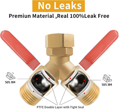 2 Way Garden Hose Splitter Heavy Duty Brass, Y Hose Splitter with Extra Long Handles for Easy Shut Off, Metal Water Spigot Adapter Fits Standard 3/4" GHT Faucet