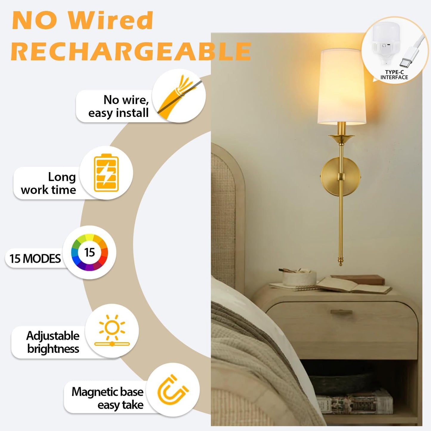 PASSICA DECOR Battery Operated Wall Sconce Set of 2 - Rechargeable Cordless Lights with Remote, Dimmable RGB Timer Wireless Sconces for Bedroom, Living Room, Hallway