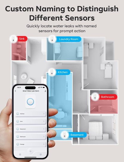 MAXCIO Water Leak Detectors 5 Pack, 110dB Adjustable Smart Water Sensor, Leak and Drip Alert, IP66 Waterproof for Basement, Bathroom, and Kitchen