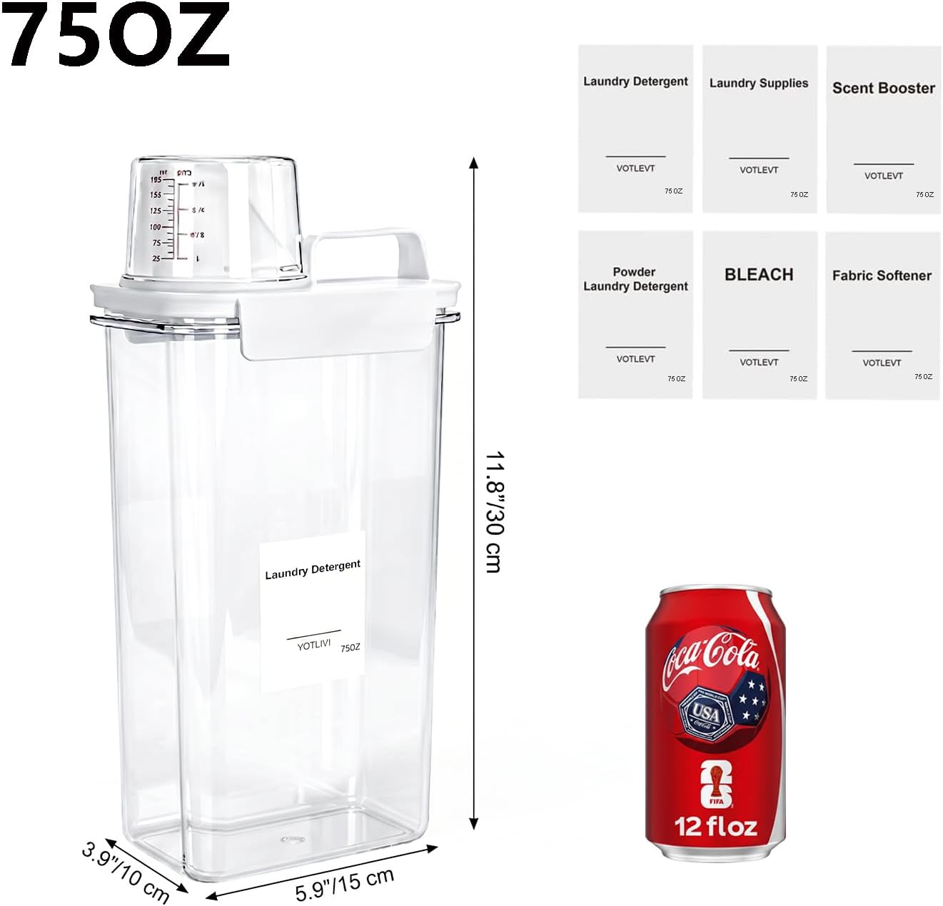 75OZ Laundry Detergent Dispenser, Liquid Laundry Soap Dispenser, Fabric Softener Organizer, Clear Plastic Powder Laundry Detergent Container, 1PACK