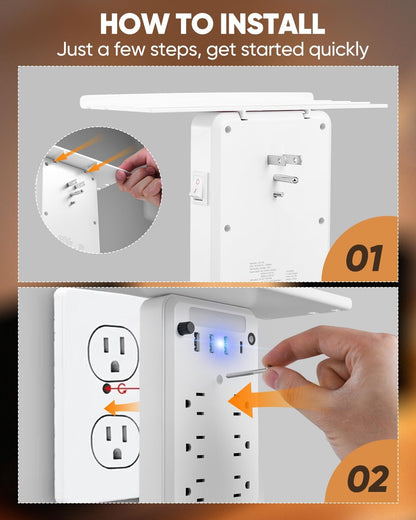 Saker Outlet Concealer Power Strip | 5ft Flat Plug Extension Cord with 3 Outlets,1625W | Universal Size Outlet Cover Baby Proofing | Cover Extension Cord for Kitchen, Home and Office