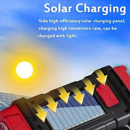 IFTHFOUR High Lumens Solar Flashlight - LED Work Light with USB-C Rechargeable, Waterproof, Multi-Function Flashlight & Lantern for Camping, Emergencies, and Outdoor