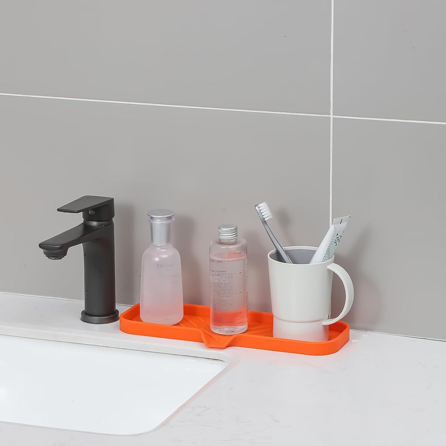 MicoYang Silicone Bathroom Soap Dishes with Drain Spout-Bathroom and Kitchen Sink Organizer,Sponge Holder,Dish Soap Tray,Perfect for Dispenser,Scrubber,Bottle,Cup on Sink or Counter-Coffee 4.9"×3.2"