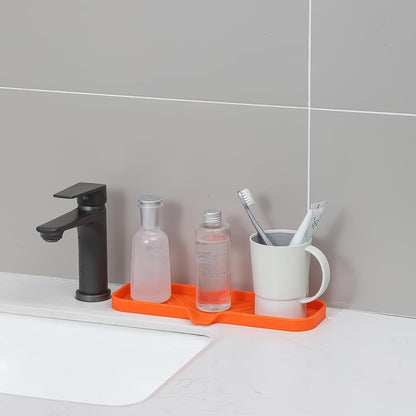 MicoYang Silicone Bathroom Soap Dishes with Drain Spout-Bathroom and Kitchen Sink Organizer,Sponge Holder,Dish Soap Tray,Perfect for Dispenser,Scrubber,Bottle,Cup on Sink or Counter-Coffee 4.9"×3.2"