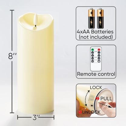 Homemory Dripping Wax Flameless Candles, Battery Operated Candles with Remote Control and Timers, LED Pillar Candles, Electric Fake Candles, 3" x 6", Set of 2