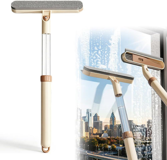 5-in-1 Double-Sided Window Screen Cleaning Brush with Long Handle, Extendable Squeegee for Window Cleaning & Car Window Cleaner Tool – Complete Window Cleaning Kit for Home Auto Glass (Mix-2pcs)