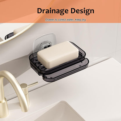 Soap Dish for Shower Clear Soap Holder Pull-Out Water Tray No Drilling Required Strong Fixation for Rv Bathroom and Kitchen Easy（1 Pack）