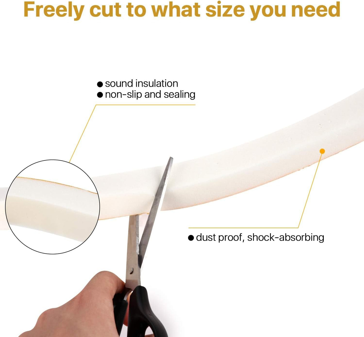 Door Weather Stripping-3 Rolls, 1/2 Inch Wide X 1/2 Inch Thick Total 20 Feet Long, Adhesive Foam Seal Tape for Window Insulation(6.5ft x 3 Rolls)