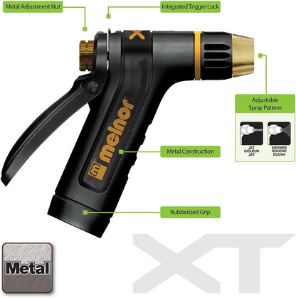 Melnor 65020-AMZ Metal Multi-Pattern Hose Nozzle with Rear Trigger Grip, 7 Spray Patterns, Heavy-Duty Metal Construction, Quick Connect Adapter, Black, Orange