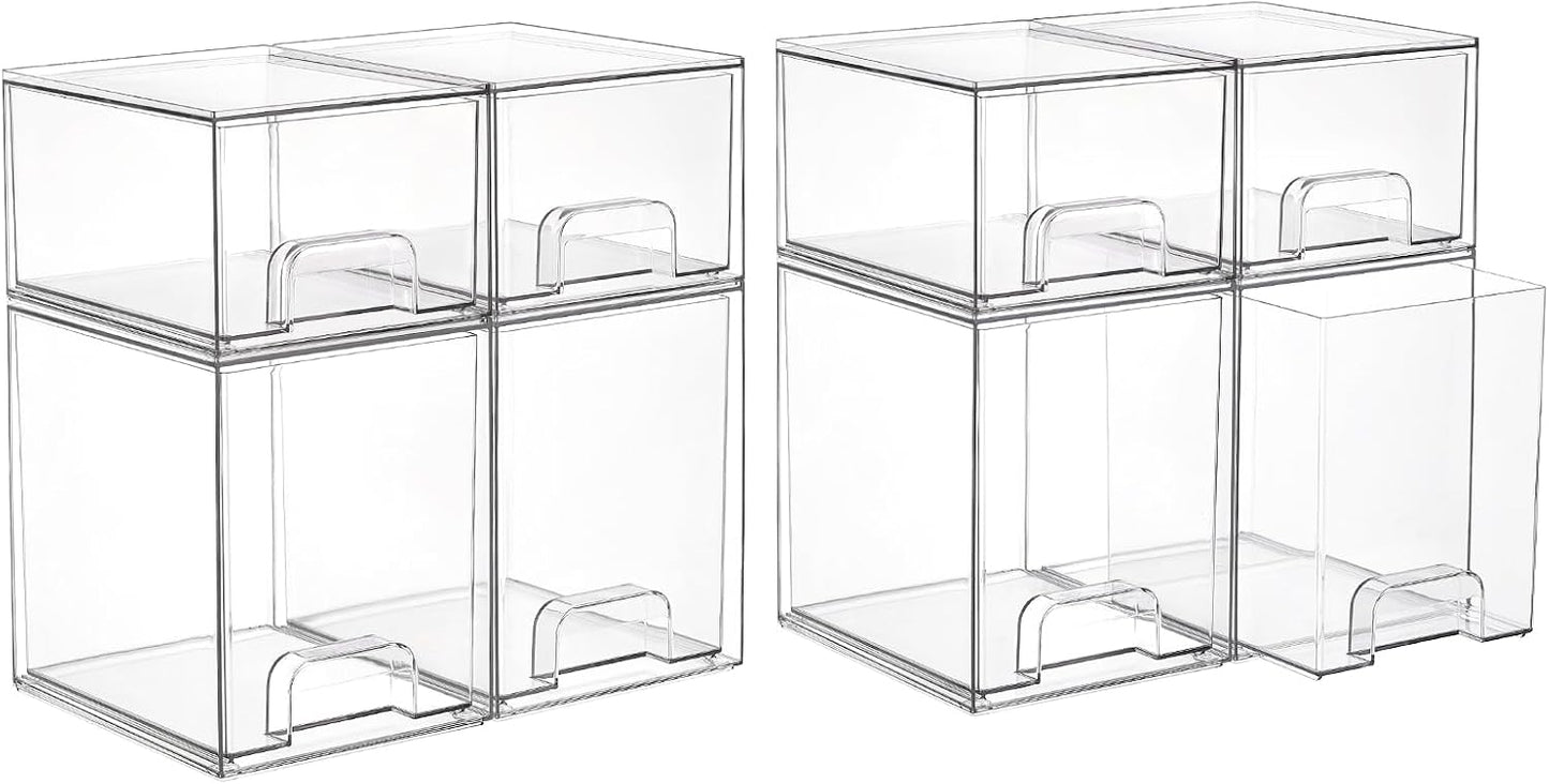 Vtopmart Stackable Storage Drawers Set of 5, Clear Plastic Organizer Bins for Baby Bottle, Beauty Supplies Storage, Ideal for Kichen Countertop, Vanity, Bathroom, Cabinet, Pantry Organization