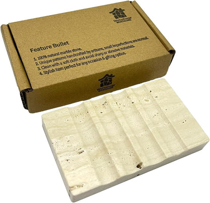 WeDoDecor Real Marble Soap Dish for Shower Stone Tray Small Bar Soap Holder with Self Draining | Non-Slip, Luxury Bath Room Accessories (White)