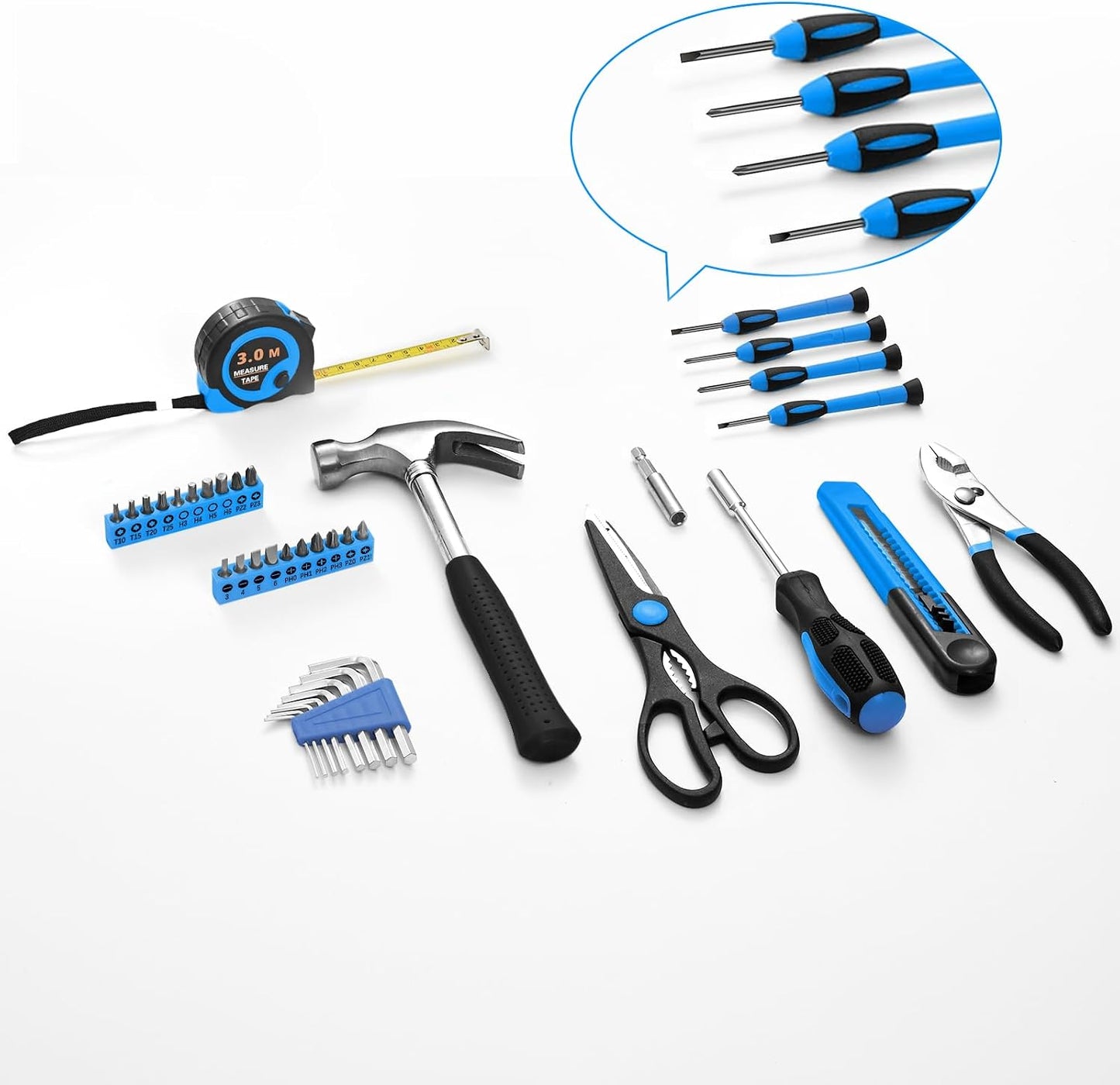 HANGYING 39-Piece Basic Household Tool Set with Toolbox Storage Case, Blue | Basic Home Tool Kit, Small Hand Tool Kit, General Home Repair, for Home Garage, Office, College Dormitory, Daily DIY Use