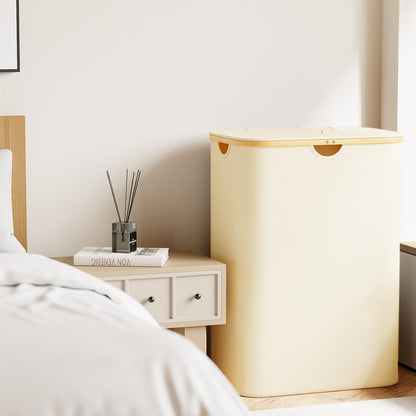 SpaceAid Double Laundry Hamper 2 Section with Lid and Removable Laundry Bags, 160L Clothes Basket with Bamboo Handles, Large Collapsible Hamper for Bedroom, Bathroom, Dorm, Laundry Room - White