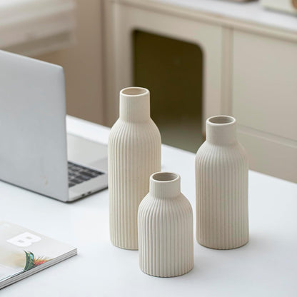 Modern Ceramic Vases Set of 3, Coffee Table Ribbed Decorative Vases, Shelf Table Centerpiece for Home Decor (Coffee Mix)