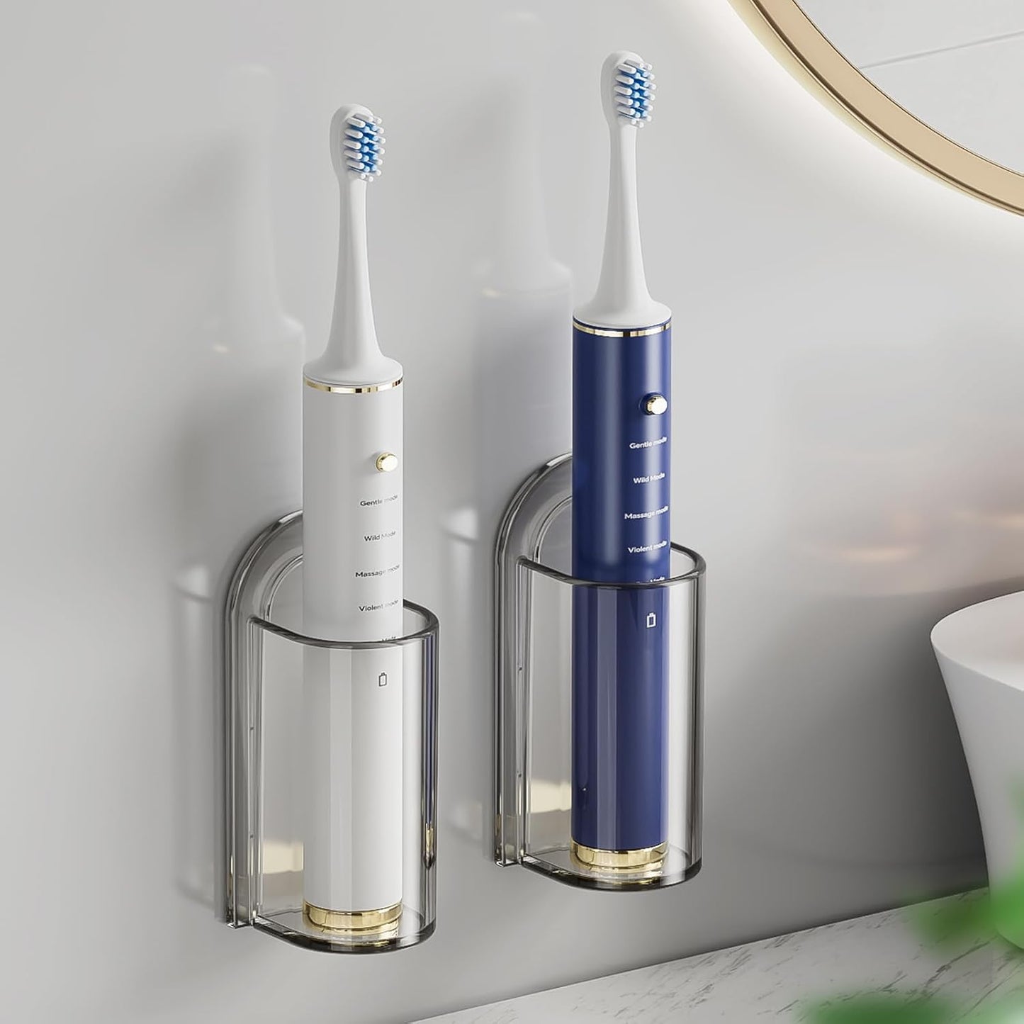 MOPMS Electric Toothbrush Holders, Wall Mounted Tooth Brushing Holder for Bathroom, Self Adhesive Electric Toothbrush Organizer Space Saver (2Pcs Clear)