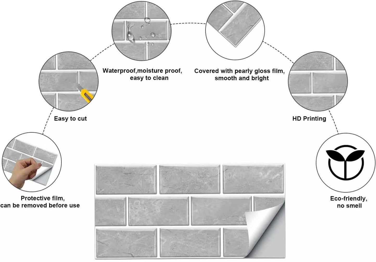 12-Sheet White Peel and Stick Wallpaper, Subway Tile 6''x12'' Self Adhesive Wall Tiles Waterproof PVC Stick on Backsplash Vinyl Decorative Tiles Stickers for Kitchen Bathroom