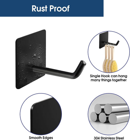 Hawsam 6 Pack Self Adhesive Wall Hooks for Hanging Heavy Duty 44LB(Max) Adhesive Towel Hooks 304 Stainless Steel Sticky Hooks for Robe Coat, Waterproof Shower Hooks for Bathroom Kitchen
