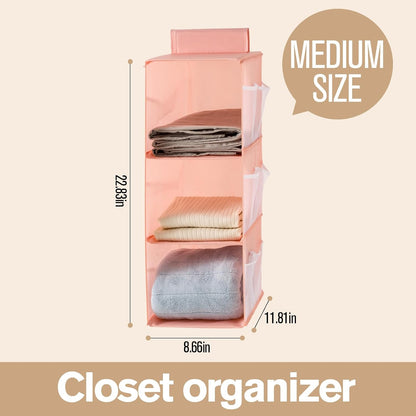 Hanging Closet Organizer, 4-Section Storage Shelves, Oxford Cloth with Mesh Pockets, (Gray, 4 Section)