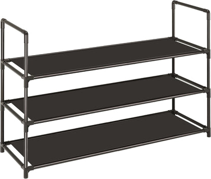 5 Tier Tall Shoe Rack Large Capacity, 34.5" Wide Entryway Shoe Organizer, Stackable Metal Frame Waterproof Nonwoven Shelves, Holds 20-25 Pairs, Space Saving Storage for Closet Hallway Garage, Black