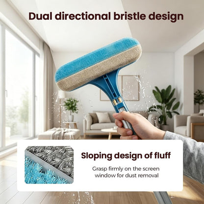 Window Screen Cleaning Brush, 2 in 1 Detachable Multi-Purpose Window Screen Cleaner Tool with Squeegee, Mesh Screen Cleaner Brush with Wet and Dry Dual-Use for Patio Door Porch Screens (Blue, 1PC)