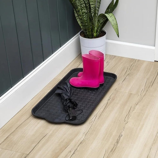 All-Weather Indoor/Outdoor Boot Tray - Weather-Resistant Hard Plastic Shoe Mat with Raised Edge for Entryways, Decks