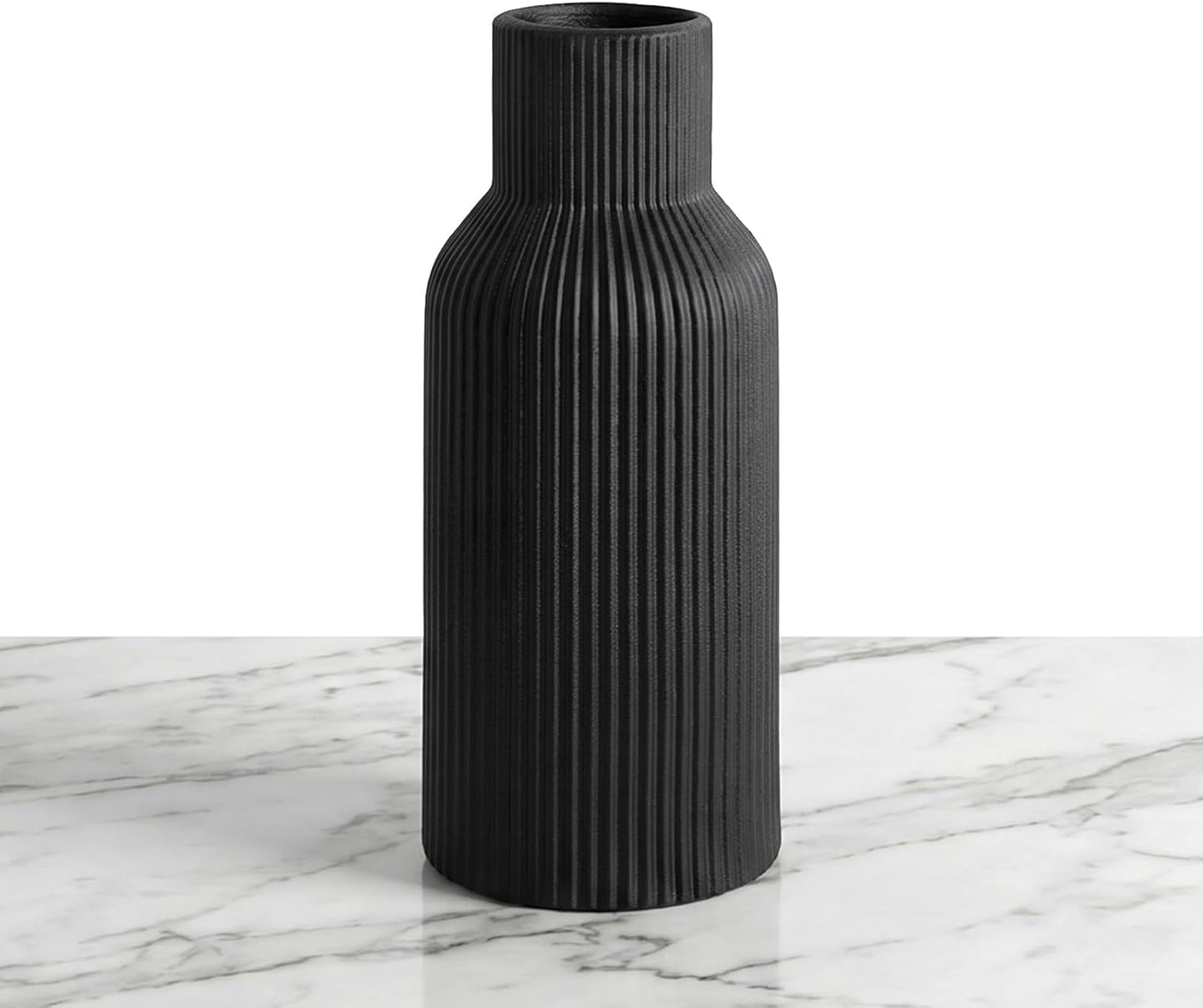 White Ceramic Flower Vases Set of 3, Modern Matte Vertical Ribbed, Nordic Minimalist Decor for Pampas, Dried & Fresh Flowers, Centerpiece for Living Room, Shelf, Entryway, Wedding,Office