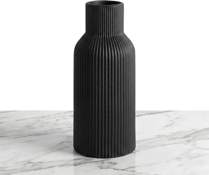 White Ceramic Flower Vases Set of 3, Modern Matte Vertical Ribbed, Nordic Minimalist Decor for Pampas, Dried & Fresh Flowers, Centerpiece for Living Room, Shelf, Entryway, Wedding,Office