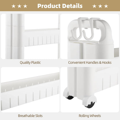 3 Tiers Slim Rolling Storage Cart, 3.5 Inches Slim Slide Out Bathroom Organizer Cart, Tiered Storage Rack with Wheels, Narrow Mobile Utility Cart for Laundry Room, Kitchen, Office, Sturdy Room
