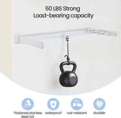 Wall Mounted Clothes Drying Rack 27.56", Foldable Retractable Garment Hanger with Towel Pole, Heavy Duty Space Saving Laundry Drying Rack for Balcony, Laundry Room, Bedroom, Bathroom (no towel pole)