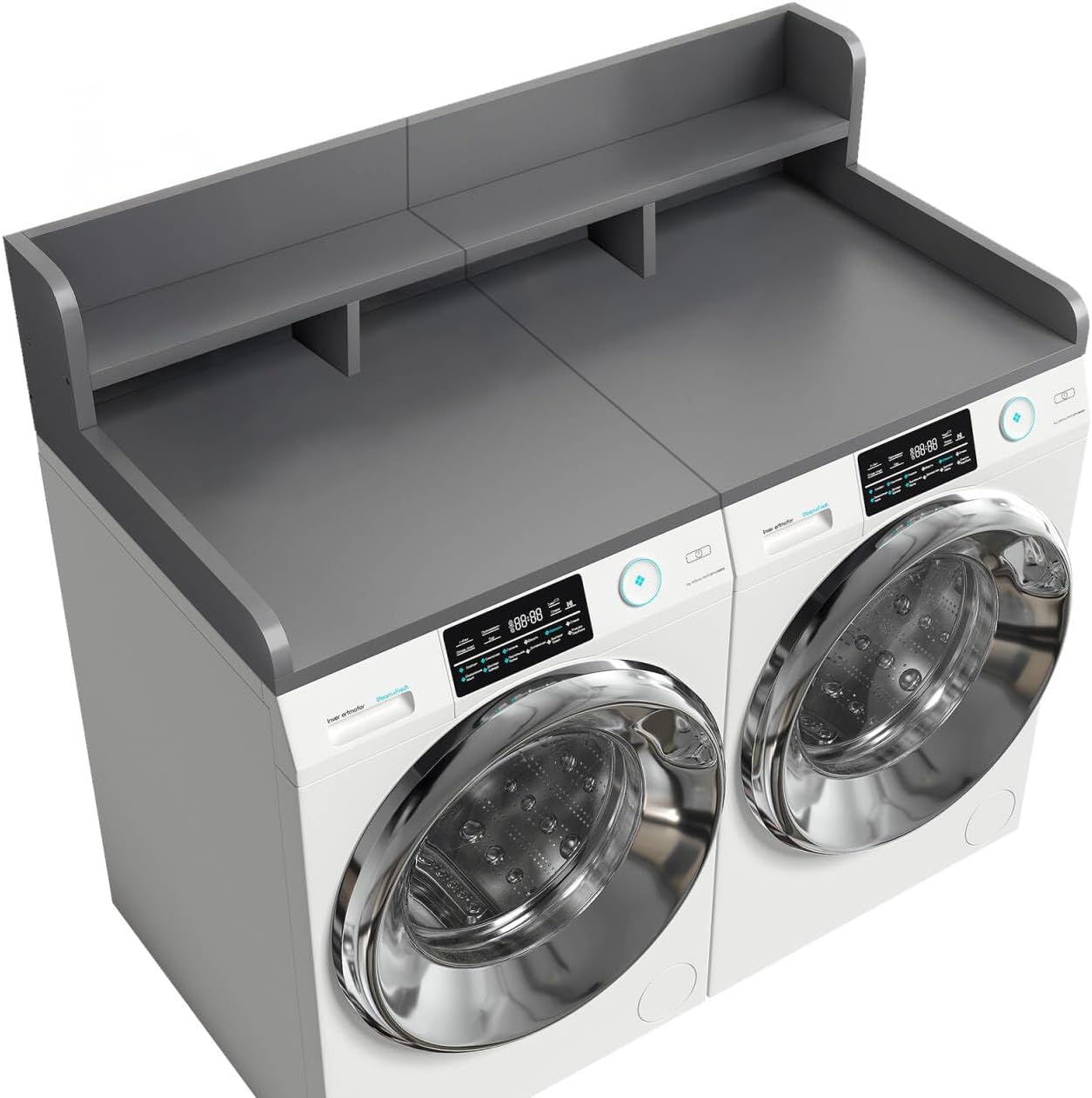 54" X 27.5" Washer and Dryer Countertop, Adjustable Laundry Countertop with Shelf, Extra Dividers, Folding Clothes Station, Over Machine Storage for Detergents & Essentials (Natural)