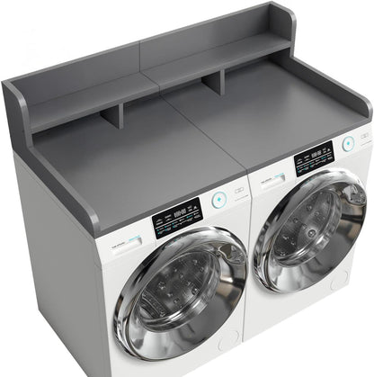 54" X 27.5" Washer and Dryer Countertop, Adjustable Laundry Countertop with Shelf, Extra Dividers, Folding Clothes Station, Over Machine Storage for Detergents & Essentials (Natural)