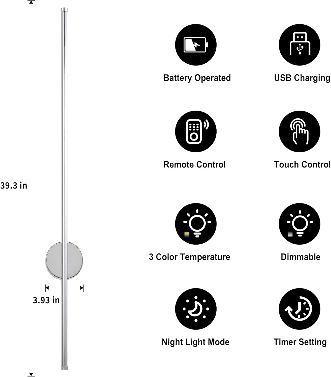 Battery Operated Modern Wall Sconces, Dimmable Wireless Wall Light Set of Two with Remote Control, 3 Color Temperatures, Rechargeable LED Wall Sconce for Bedroom, Living Room, Hallway, 23.6 Inch Brass