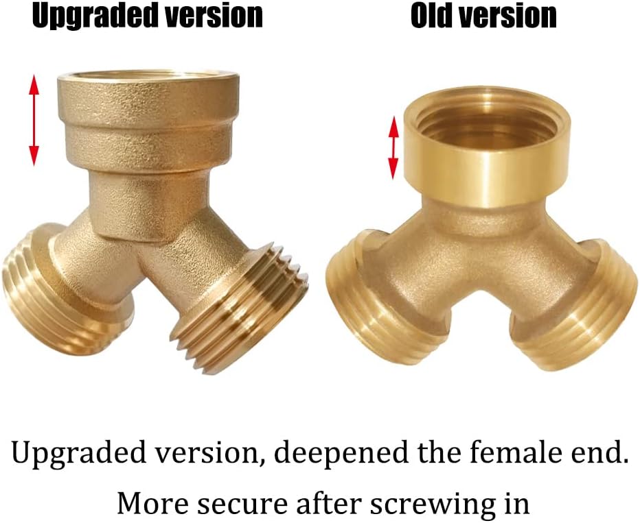 Joywayus 2PCS Brass 3/4" GHT Garden Hose Splitter Body Backyard 2 Way Y Shaped Connector Threaded Pipe Fitting Coupler Adapter with Washer